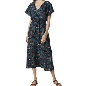 Vineyard Vines Textured Button Front Kaftan Maxi Dress Navy Size Small‎